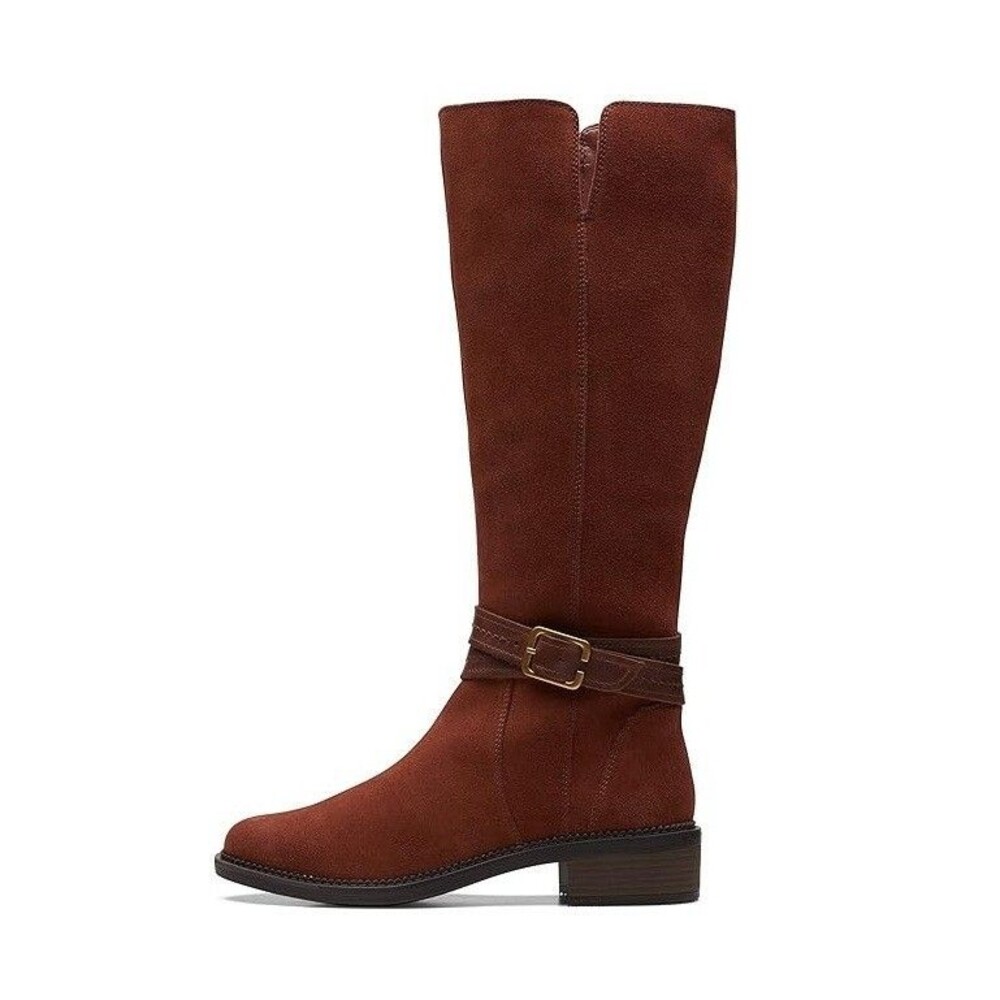 Clarks Womens 9 W Dark Tan Suede Maye Shine Knee High Riding Boots DISPLAY LE0